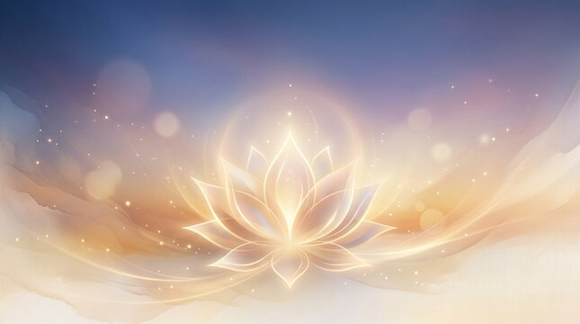 Glowing golden lotus flower background with spiritual light rays and sparkles for meditation zen yoga and mindfulness design representing purity enlightenment and wellness