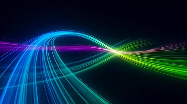 Colorful light streaks flowing and weaving against a dark, mysterious background
