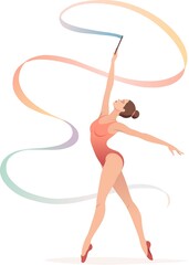 Obraz premium Rhythmic Gymnast Ribbon Minimalist, Flat Colorful Realistic Graceful Flow Sports Illustration