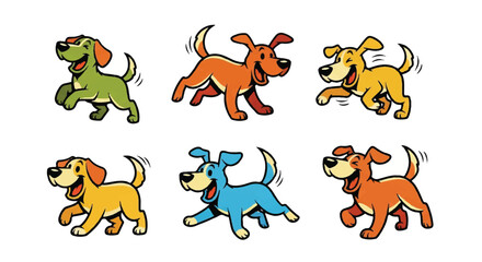 Cartoon dogs in various colors isolated on white background © Prat
