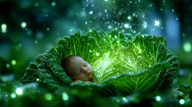 Magical Baby in Cabbage Patch: A Dreamy Nature Scene