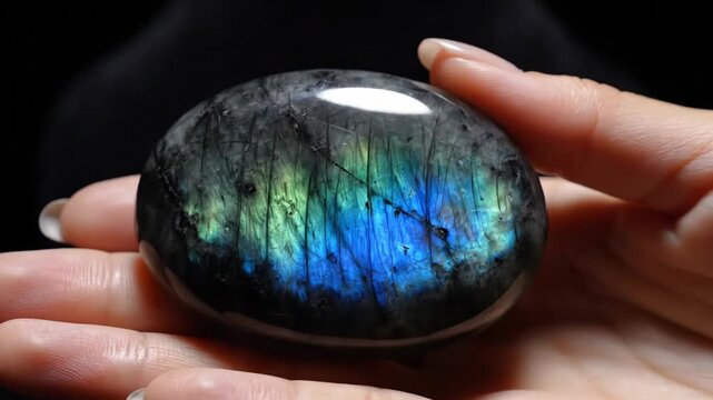 Person Holding a Beautiful Labradorite Crystal Gemstone