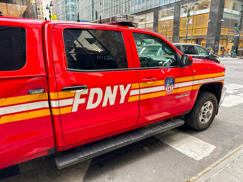 New York City, New York, USA - 23 January 2026: Pick-up trucj operated by the FDNY Fire Department of the City of New York