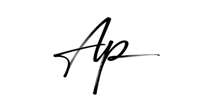 Black calligraphic AP monogram signature on clean white background