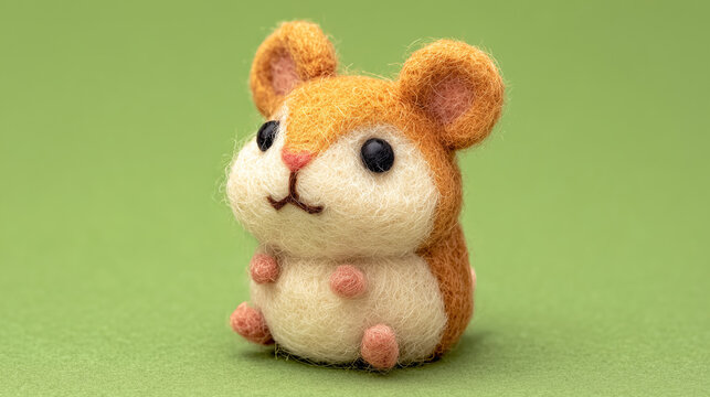 A charming, hand-crafted hamster figure with a fuzzy texture and bright, friendly colors.