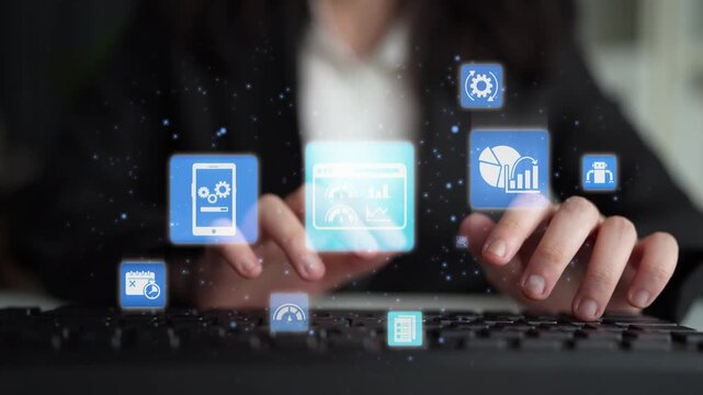 Predictive maintenance icons for industry, automation, smart factory and manufacturing showing data analysis, monitoring, robotics and system optimization with advanced maintenance solutions. Funnel