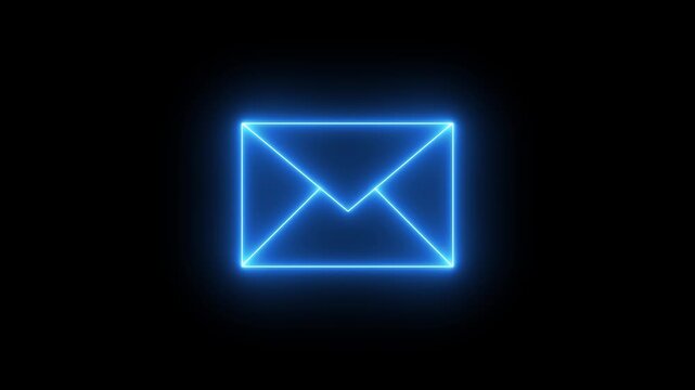 neon blue color message icon animation with black background. motion graphic of glowing neon message icon concept.