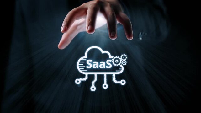 Visual representation of SaaS showing infrastructure, SaaS deployment, SaaS platform features, and SaaS integration model in digital environment. Elide