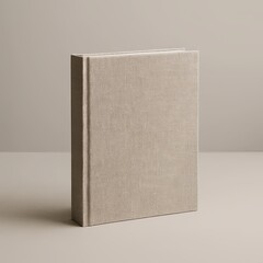 Fototapeta premium Minimalist linen book cover mockup in beige tones, clean style, blank hardcover for publishing or design with copy space