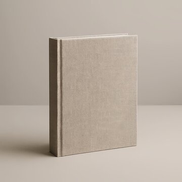 Minimalist linen book cover mockup in beige tones, clean style, blank hardcover for publishing or design with copy space