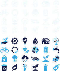 Fototapeta premium Environment and eco-friendly icons in blue on white background.