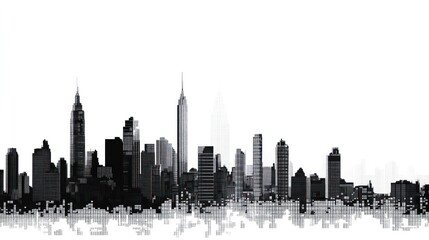 Obraz premium Cityscape skyline, urban landscape, morning light, reflection, graphic design