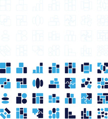 Obraz premium Building blocks icons in blue and dark blue for construction and strategy.