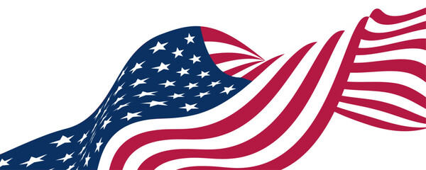 Waving USA Flag isolated on transparent Background – Patriotic American Banner with Stars and Stripes for Independence or Memorial Day, 4th of July, 250th Anniversary. Vector illustration. © Olga Tsikarishvili