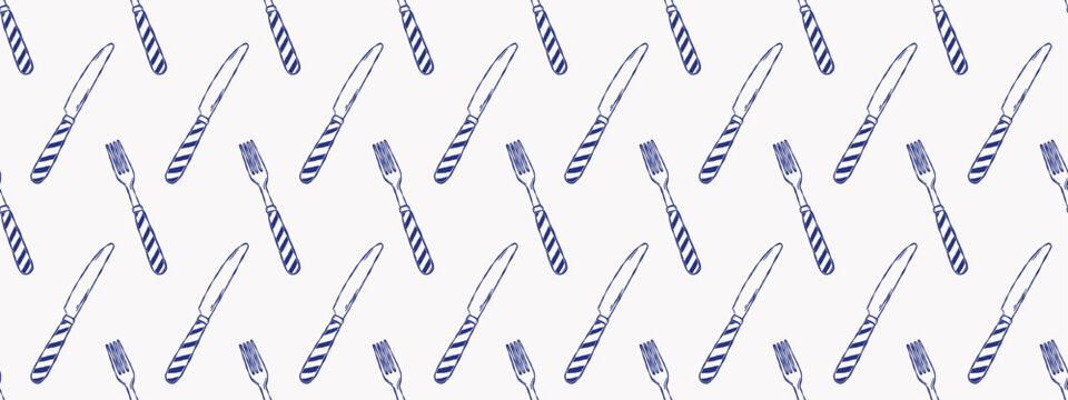 Dining cutlery pattern with knives and forks minimal tableware layout