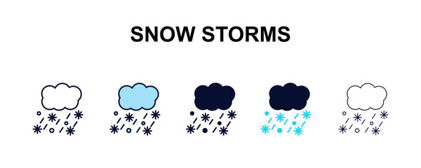 Obraz premium snow storms multi-style outline icon set - weather concept. Thin line, regular, filled, colored snow storms icon