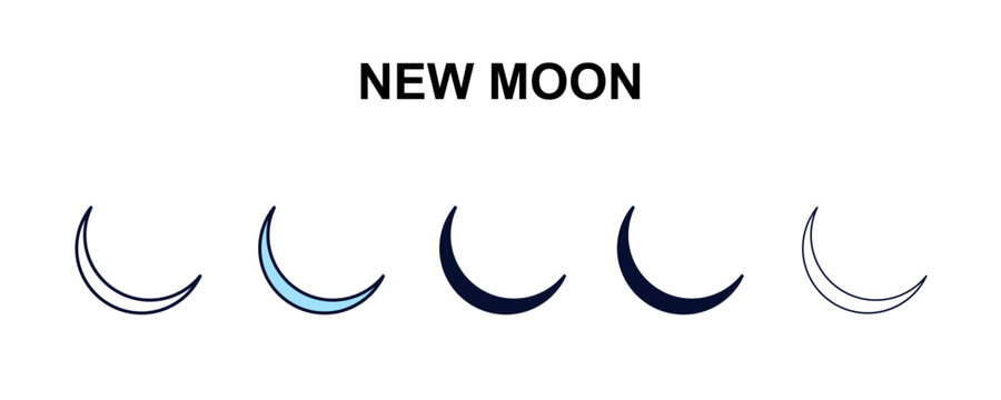 new moon multi-style outline icon set - weather concept. Thin line, regular, filled, colored new moon icon