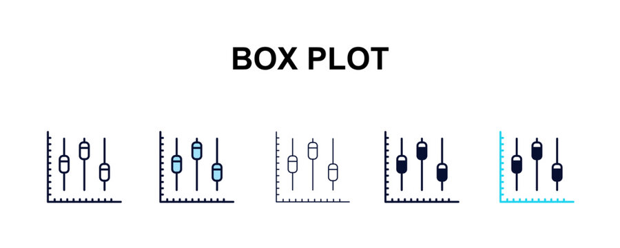 box plot multi-style outline icon set - user interface concept. Thin line, regular, filled, colored box plot icon