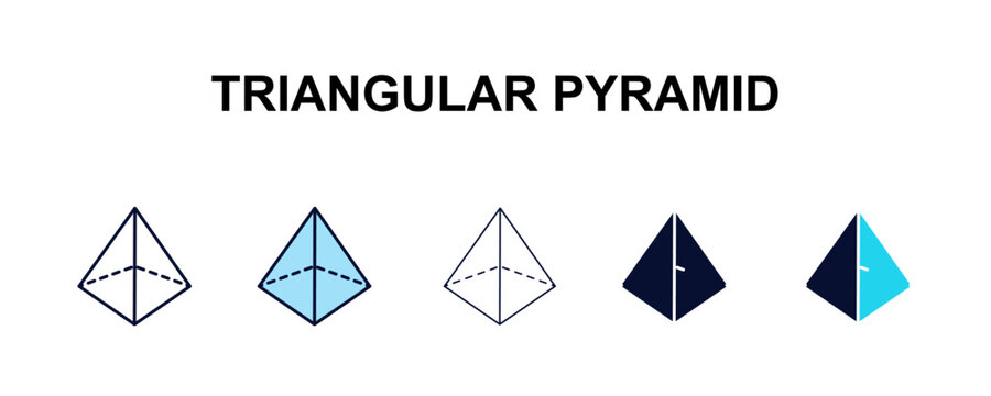triangular pyramid multi-style outline icon set - user interface concept. Thin line, regular, filled, colored triangular pyramid icon