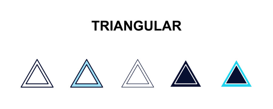 triangular multi-style outline icon set - user interface concept. Thin line, regular, filled, colored triangular icon