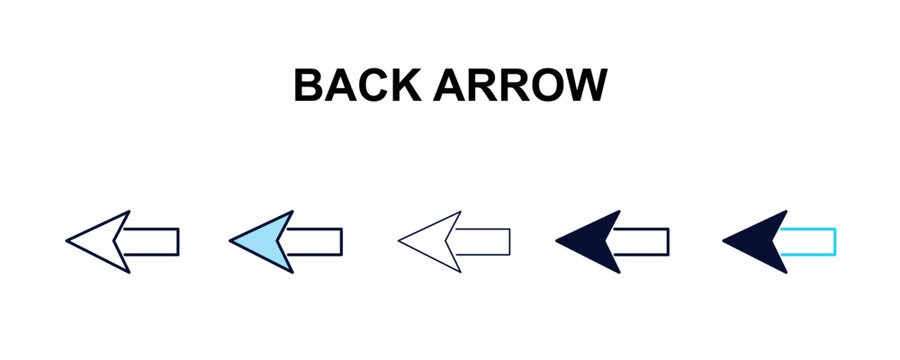 back arrow multi-style outline icon set - user interface concept. Thin line, regular, filled, colored back arrow icon