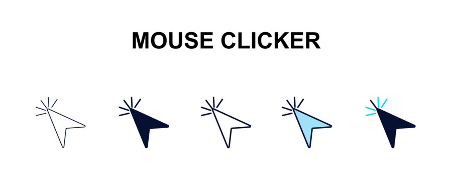 mouse clicker multi-style outline icon set - user interface concept. Thin line, regular, filled, colored mouse clicker icon