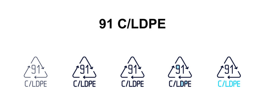 91 c/ldpe multi-style outline icon set - user interface concept. Thin line, regular, filled, colored 91 c/ldpe icon