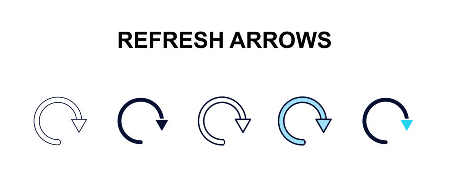 refresh arrows multi-style outline icon set - user interface concept. Thin line, regular, filled, colored refresh arrows icon