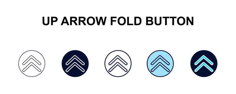 up arrow fold button multi-style outline icon set - user interface concept. Thin line, regular, filled, colored up arrow fold button icon