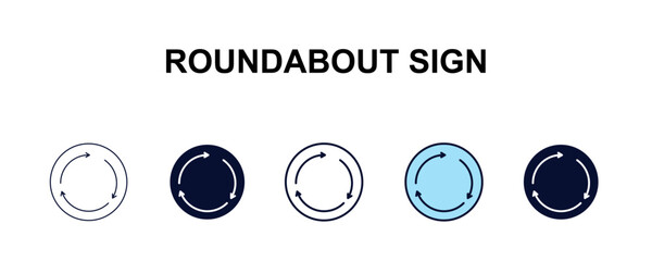 roundabout sign multi-style outline icon set - traffic signs concept. Thin line, regular, filled, colored roundabout sign icon © Design_Farm