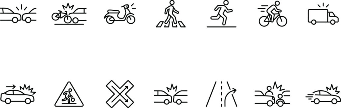 Traffic Accident and Road Safety Icon Set