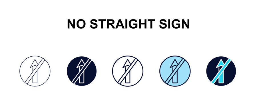 no straight sign multi-style outline icon set - traffic signs concept. Thin line, regular, filled, colored no straight sign icon