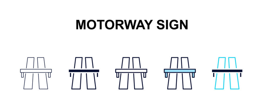motorway sign multi-style outline icon set - traffic signs concept. Thin line, regular, filled, colored motorway sign icon