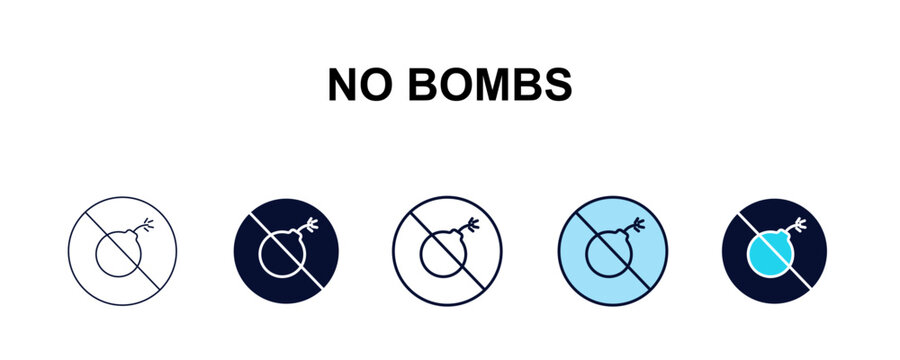no bombs multi-style outline icon set - traffic signs concept. Thin line, regular, filled, colored no bombs icon