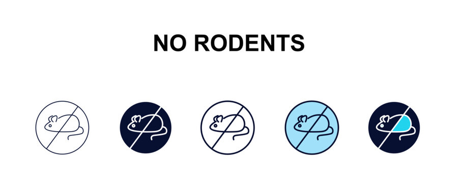 no rodents multi-style outline icon set - traffic signs concept. Thin line, regular, filled, colored no rodents icon