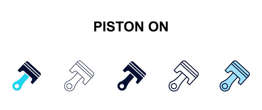 piston on multi-style outline icon set - tools concept. Thin line, regular, filled, colored piston on icon