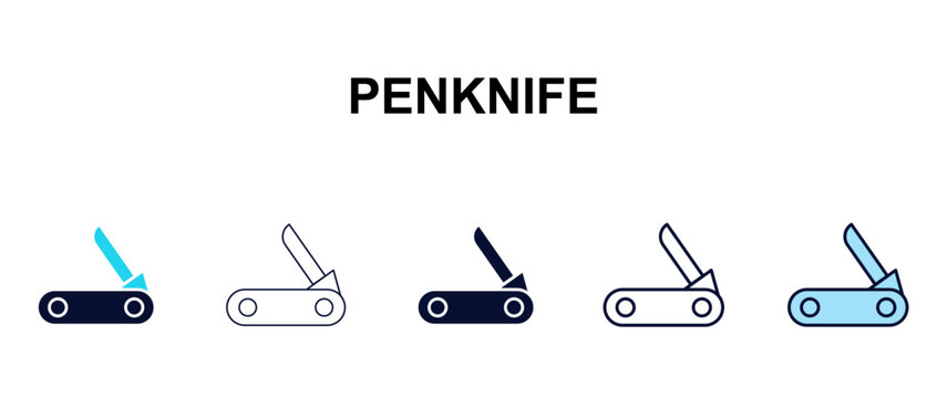 penknife multi-style outline icon set - tools concept. Thin line, regular, filled, colored penknife icon