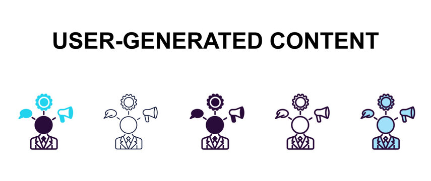 user-generated content multi-style outline icon set - technology concept. Thin line, regular, filled, colored user-generated content icon