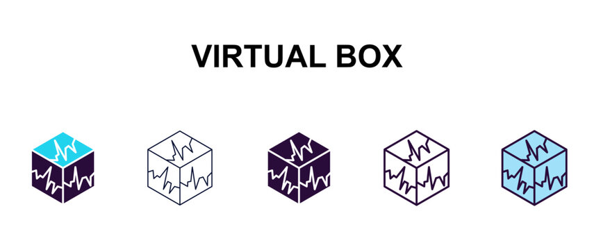 virtual box multi-style outline icon set - technology concept. Thin line, regular, filled, colored virtual box icon