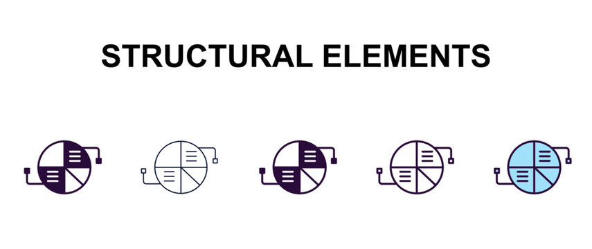 structural elements multi-style outline icon set - technology concept. Thin line, regular, filled, colored structural elements icon