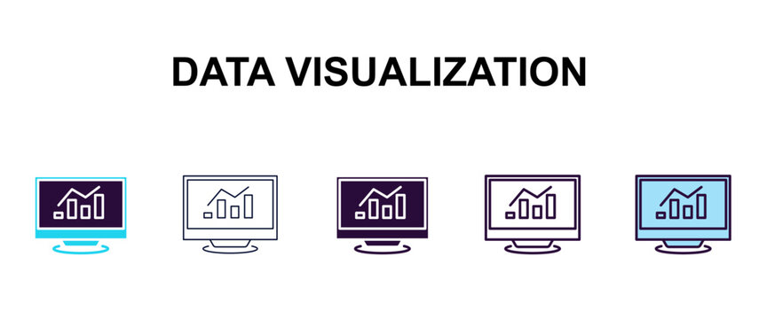 data visualization multi-style outline icon set - technology concept. Thin line, regular, filled, colored data visualization icon