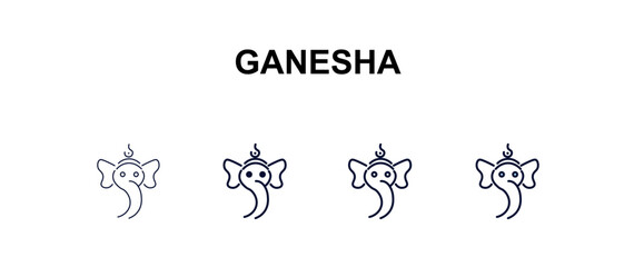 Obraz premium ganesha multi-style outline icon set - religion concept. Thin line, regular, filled, colored ganesha icon