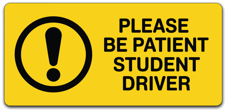 Student driver icon illustration, road safety warning symbol for learner vehicles, driver training, and traffic awareness design.