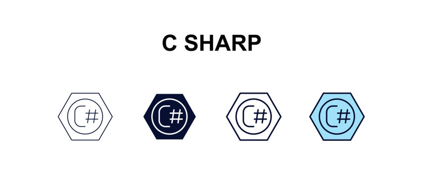c sharp multi-style outline icon set - programming concept. Thin line, regular, filled, colored c sharp icon