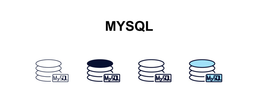 mysql multi-style outline icon set - programming concept. Thin line, regular, filled, colored mysql icon