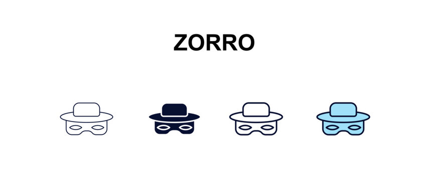zorro multi-style outline icon set - people concept. Thin line, regular, filled, colored zorro icon