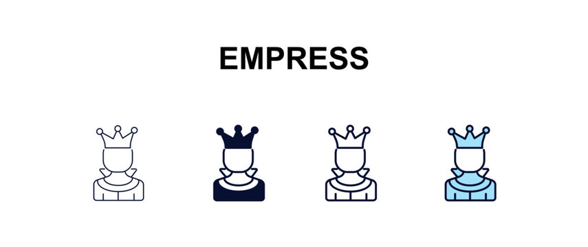 empress multi-style outline icon set - people concept. Thin line, regular, filled, colored empress icon