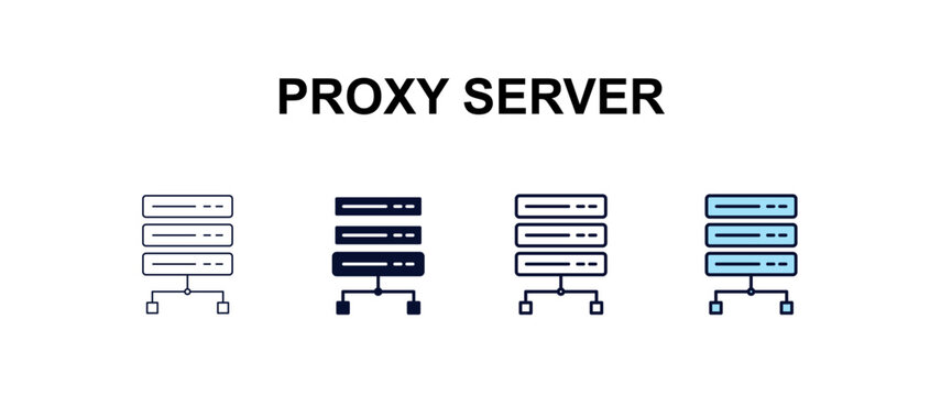 proxy server multi-style outline icon set - internet security concept. Thin line, regular, filled, colored proxy server icon
