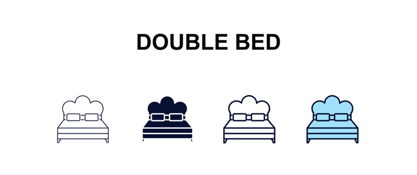 double bed multi-style outline icon set - hotel concept. Thin line, regular, filled, colored double bed icon