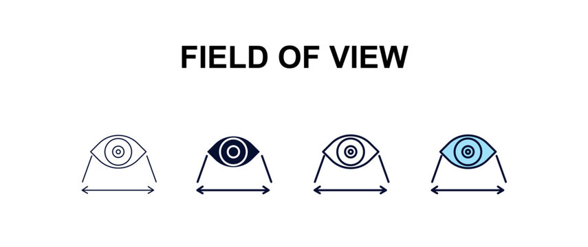 field of view multi-style outline icon set - ai and tech concept. Thin line, regular, filled, colored field of view icon